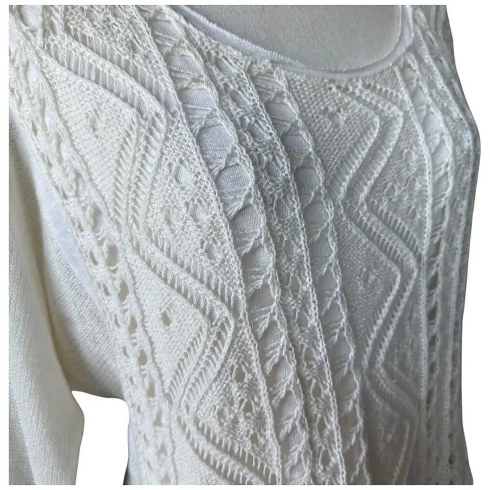 Moth Anthropologie Ivory Textured Knit Pullover Sweater 3/4 Sleeve Size Small
